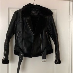 Faux fur lined leather jacket